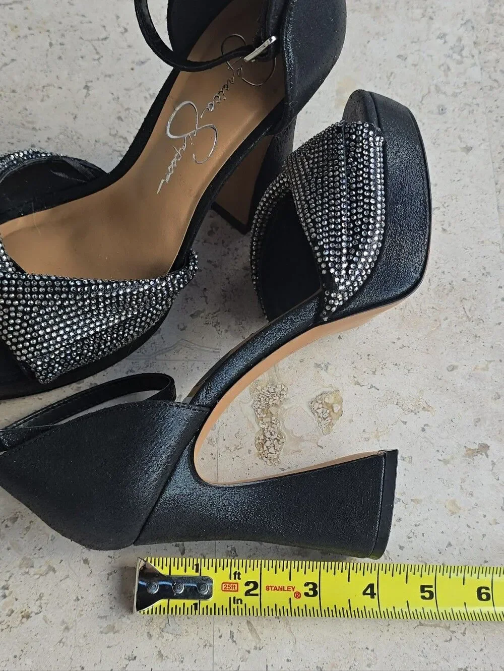 Jessica Simpson Black Rhinestone Platform Sandals - Size 7